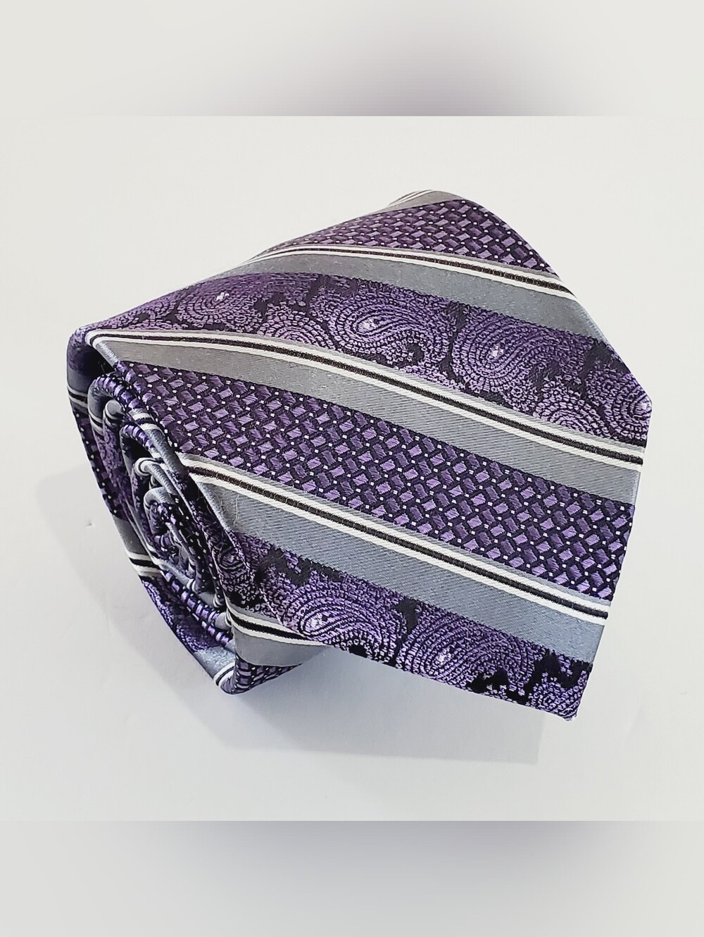 Pronto Uomo Purple Stripe Pattern Men's Silk Neck Tie Jacquard Fabric 63x3.25"